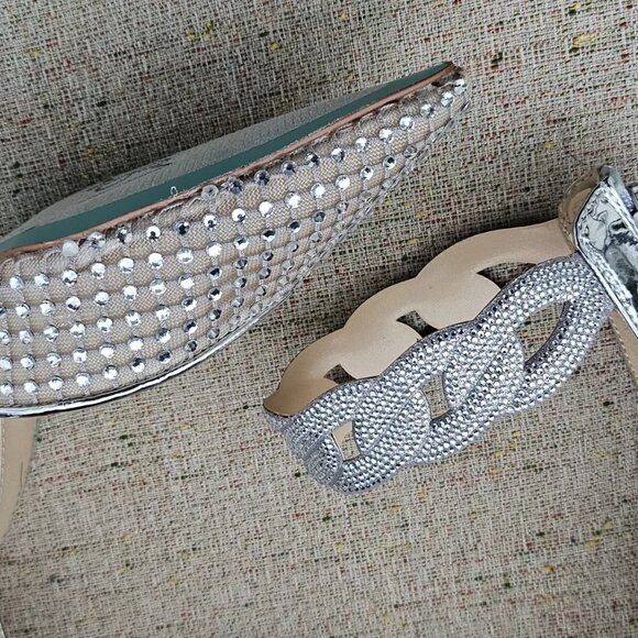 Betsey Johnson Women Heel Sandal JAD Silver RHINESTONE Bridal Shoe Size 8.5M - Picture 9 of 10